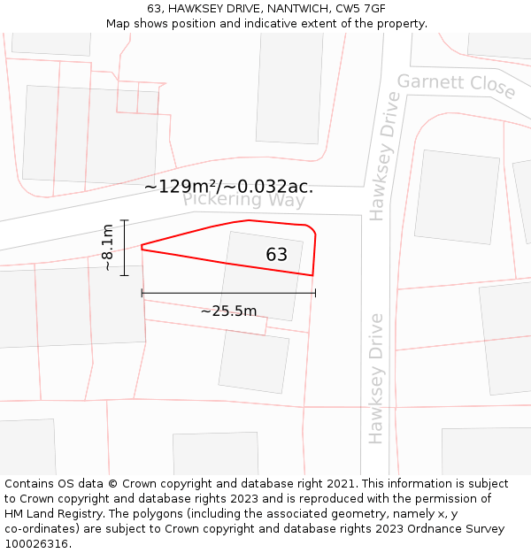 63, HAWKSEY DRIVE, NANTWICH, CW5 7GF: Plot and title map