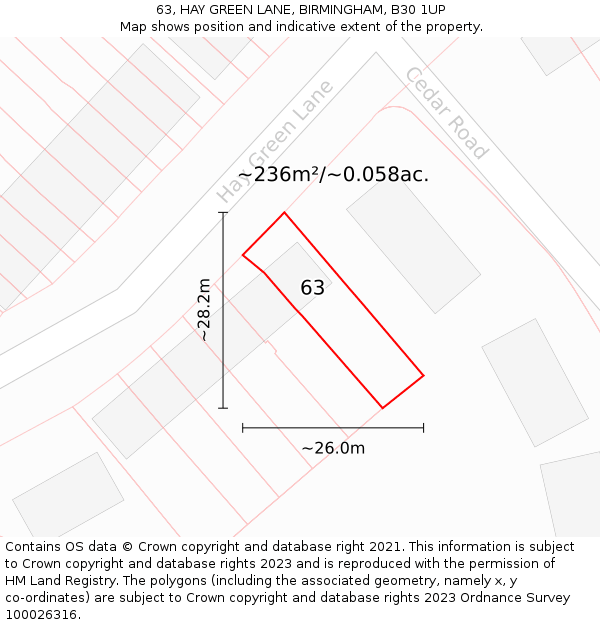 63, HAY GREEN LANE, BIRMINGHAM, B30 1UP: Plot and title map