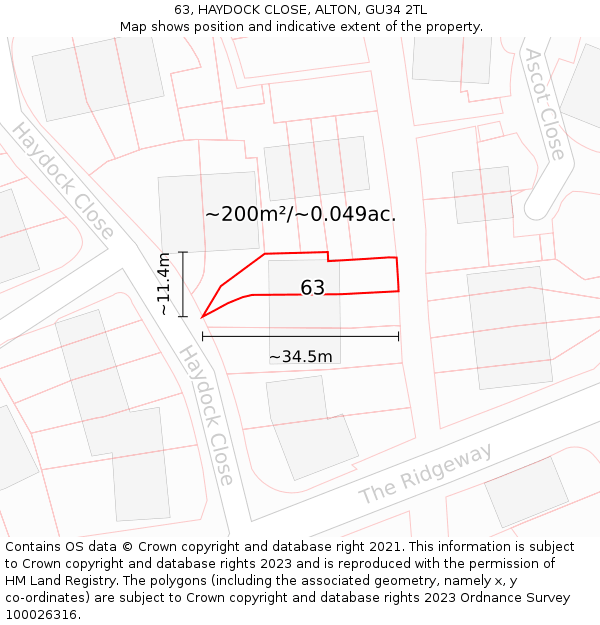 63, HAYDOCK CLOSE, ALTON, GU34 2TL: Plot and title map
