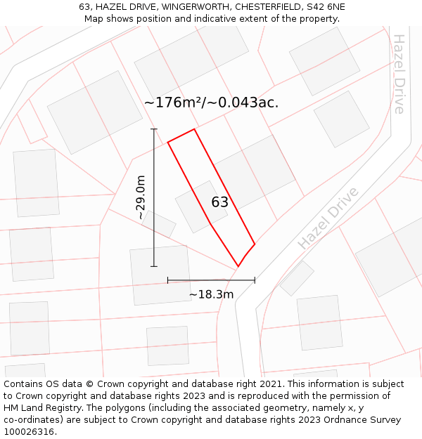 63, HAZEL DRIVE, WINGERWORTH, CHESTERFIELD, S42 6NE: Plot and title map