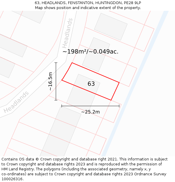 63, HEADLANDS, FENSTANTON, HUNTINGDON, PE28 9LP: Plot and title map