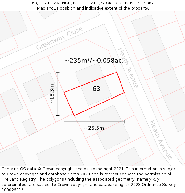 63, HEATH AVENUE, RODE HEATH, STOKE-ON-TRENT, ST7 3RY: Plot and title map