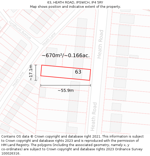 63, HEATH ROAD, IPSWICH, IP4 5RY: Plot and title map