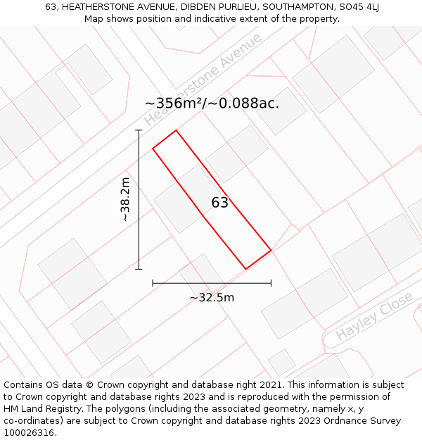 63, HEATHERSTONE AVENUE, DIBDEN PURLIEU, SOUTHAMPTON, SO45 4LJ: Plot and title map