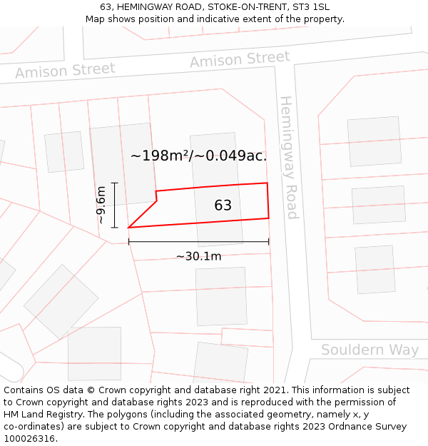 63, HEMINGWAY ROAD, STOKE-ON-TRENT, ST3 1SL: Plot and title map