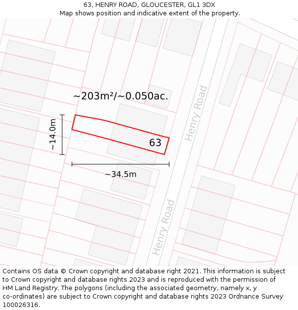 63, HENRY ROAD, GLOUCESTER, GL1 3DX: Plot and title map