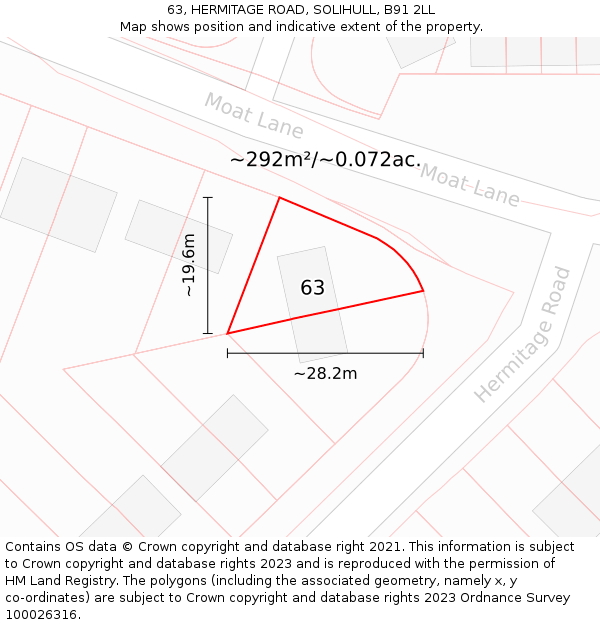 63, HERMITAGE ROAD, SOLIHULL, B91 2LL: Plot and title map