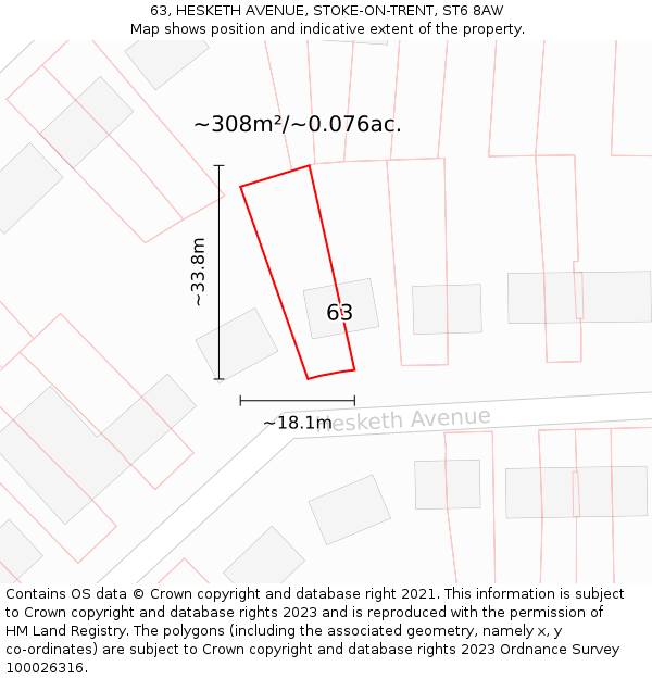 63, HESKETH AVENUE, STOKE-ON-TRENT, ST6 8AW: Plot and title map