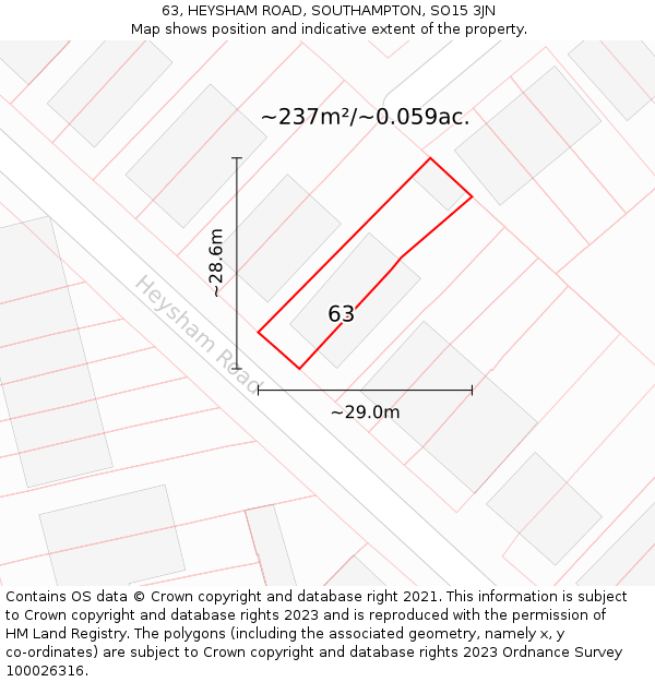 63, HEYSHAM ROAD, SOUTHAMPTON, SO15 3JN: Plot and title map