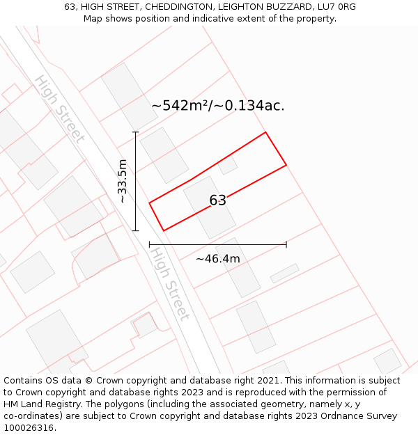 63, HIGH STREET, CHEDDINGTON, LEIGHTON BUZZARD, LU7 0RG: Plot and title map