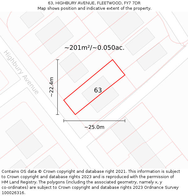 63, HIGHBURY AVENUE, FLEETWOOD, FY7 7DR: Plot and title map