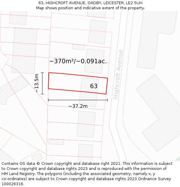 63, HIGHCROFT AVENUE, OADBY, LEICESTER, LE2 5UH: Plot and title map