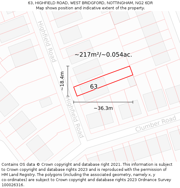 63, HIGHFIELD ROAD, WEST BRIDGFORD, NOTTINGHAM, NG2 6DR: Plot and title map