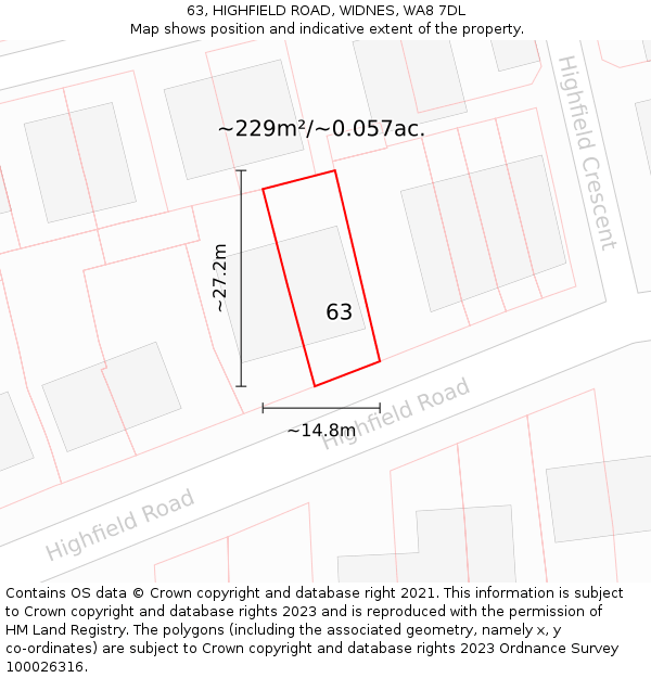 63, HIGHFIELD ROAD, WIDNES, WA8 7DL: Plot and title map