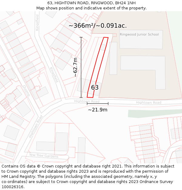 63, HIGHTOWN ROAD, RINGWOOD, BH24 1NH: Plot and title map