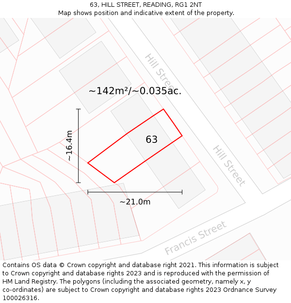 63, HILL STREET, READING, RG1 2NT: Plot and title map