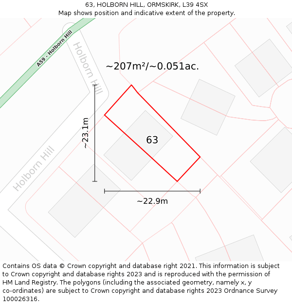 63, HOLBORN HILL, ORMSKIRK, L39 4SX: Plot and title map