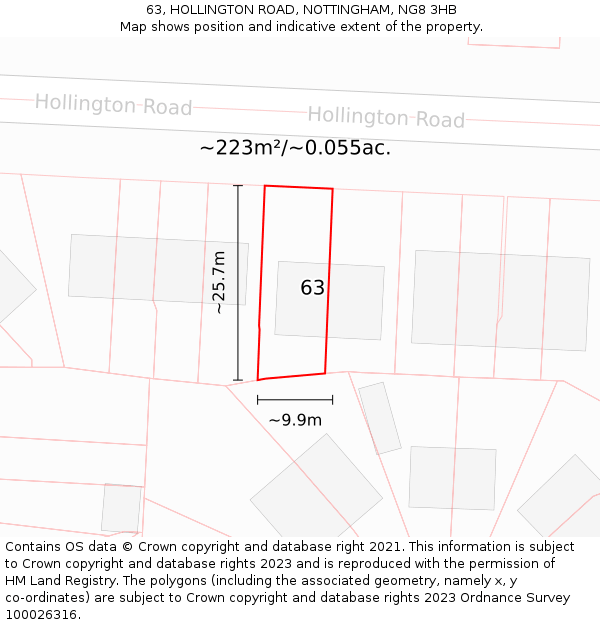 63, HOLLINGTON ROAD, NOTTINGHAM, NG8 3HB: Plot and title map