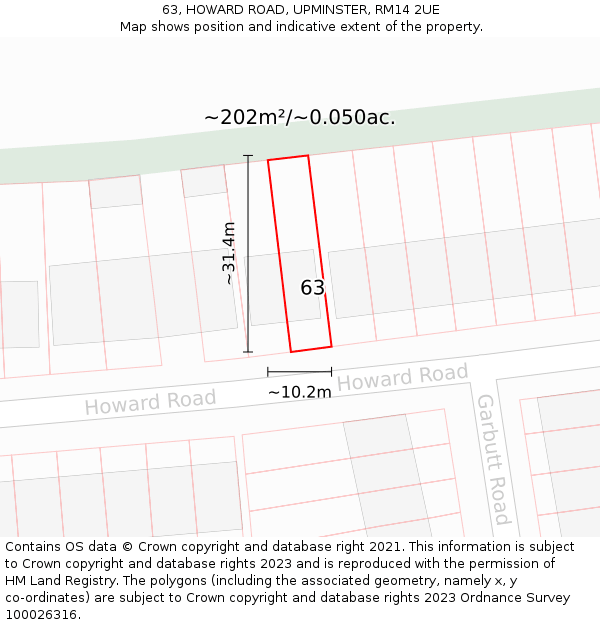 63, HOWARD ROAD, UPMINSTER, RM14 2UE: Plot and title map