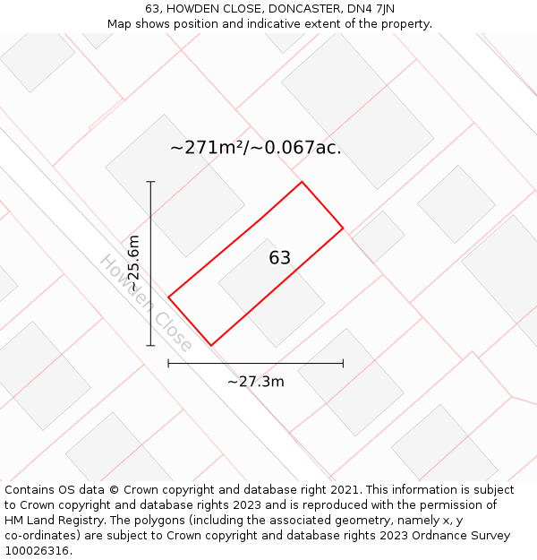 63, HOWDEN CLOSE, DONCASTER, DN4 7JN: Plot and title map