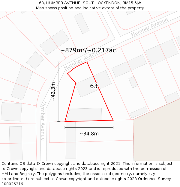 63, HUMBER AVENUE, SOUTH OCKENDON, RM15 5JW: Plot and title map