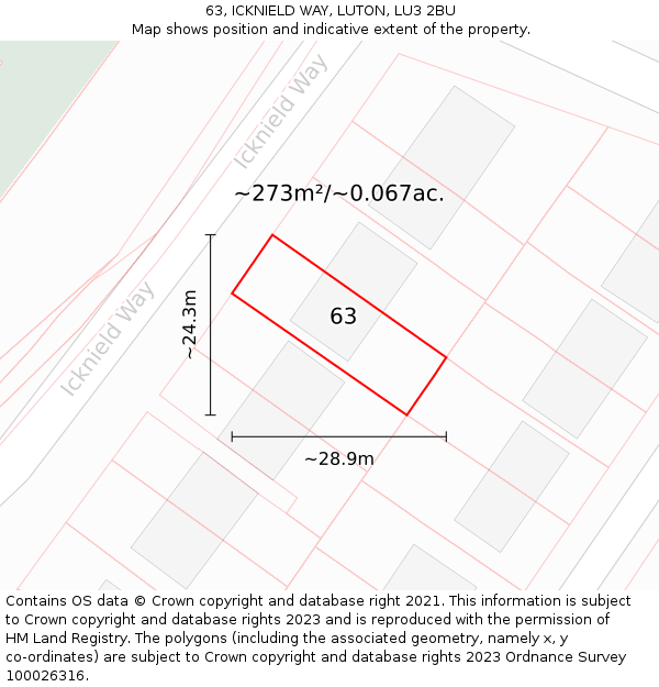 63, ICKNIELD WAY, LUTON, LU3 2BU: Plot and title map