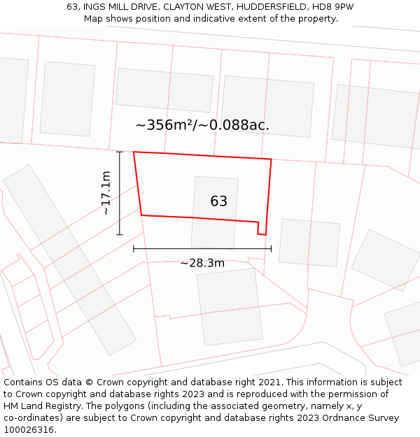 63, INGS MILL DRIVE, CLAYTON WEST, HUDDERSFIELD, HD8 9PW: Plot and title map