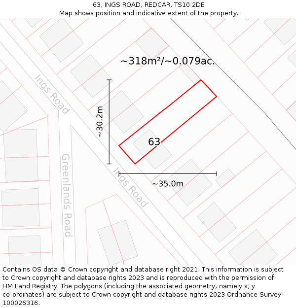 63, INGS ROAD, REDCAR, TS10 2DE: Plot and title map