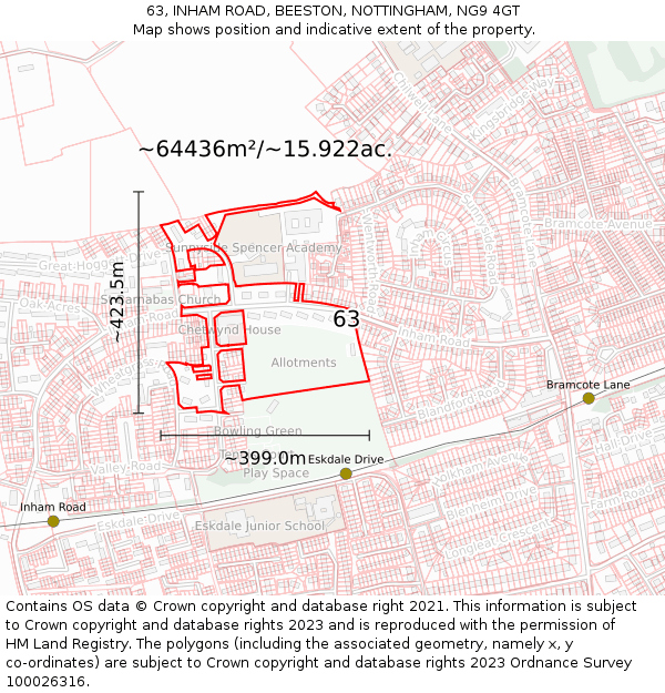 63, INHAM ROAD, BEESTON, NOTTINGHAM, NG9 4GT: Plot and title map