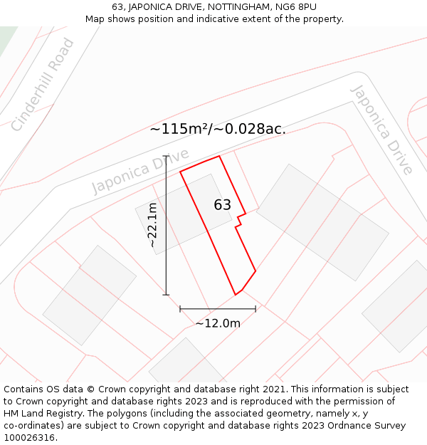 63, JAPONICA DRIVE, NOTTINGHAM, NG6 8PU: Plot and title map