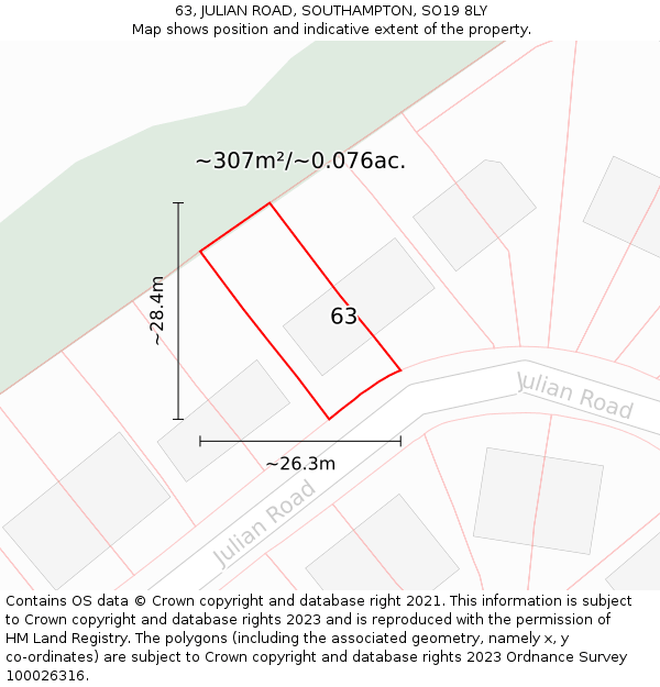 63, JULIAN ROAD, SOUTHAMPTON, SO19 8LY: Plot and title map