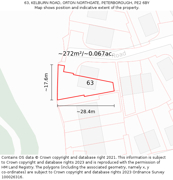 63, KELBURN ROAD, ORTON NORTHGATE, PETERBOROUGH, PE2 6BY: Plot and title map