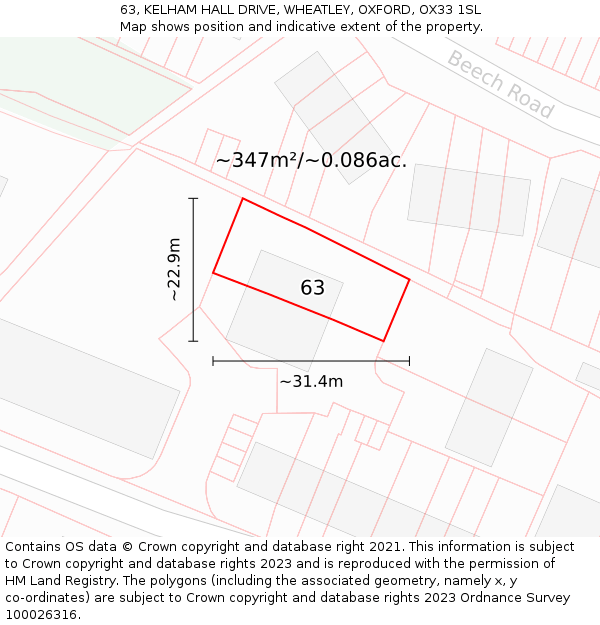 63, KELHAM HALL DRIVE, WHEATLEY, OXFORD, OX33 1SL: Plot and title map