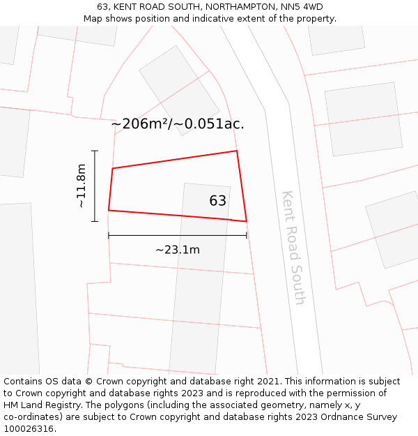 63, KENT ROAD SOUTH, NORTHAMPTON, NN5 4WD: Plot and title map