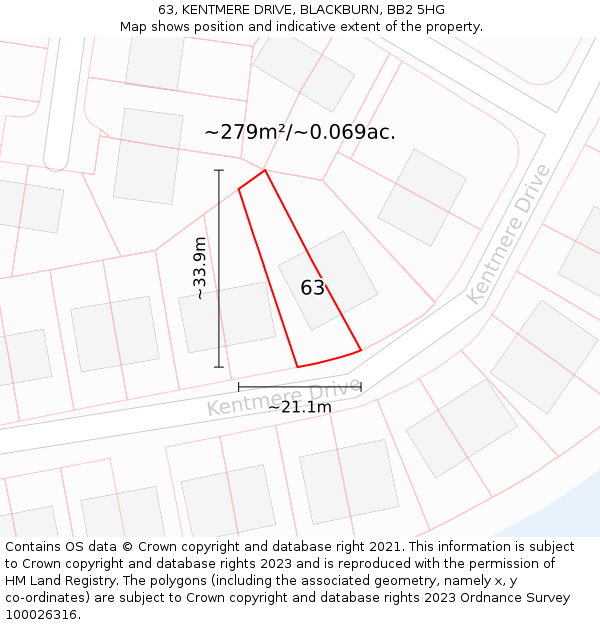 63, KENTMERE DRIVE, BLACKBURN, BB2 5HG: Plot and title map