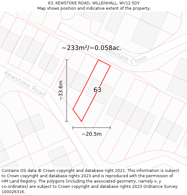 63, KEWSTOKE ROAD, WILLENHALL, WV12 5DY: Plot and title map