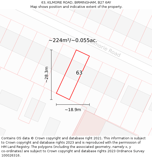 63, KILMORIE ROAD, BIRMINGHAM, B27 6AY: Plot and title map