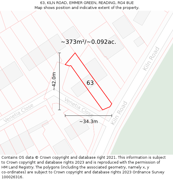 63, KILN ROAD, EMMER GREEN, READING, RG4 8UE: Plot and title map