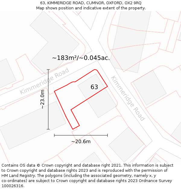 63, KIMMERIDGE ROAD, CUMNOR, OXFORD, OX2 9RQ: Plot and title map