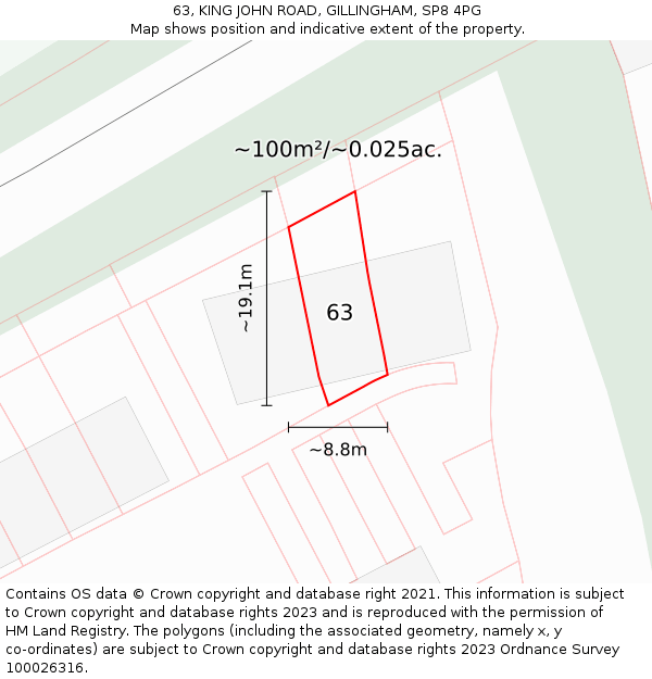 63, KING JOHN ROAD, GILLINGHAM, SP8 4PG: Plot and title map