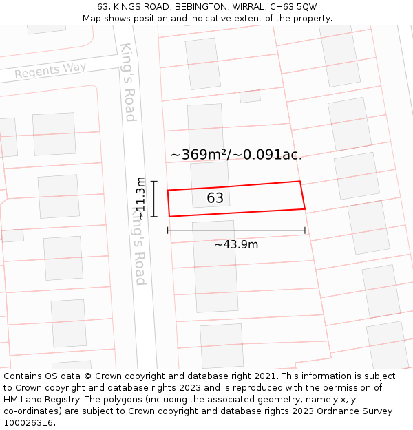 63, KINGS ROAD, BEBINGTON, WIRRAL, CH63 5QW: Plot and title map