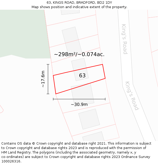 63, KINGS ROAD, BRADFORD, BD2 1DY: Plot and title map