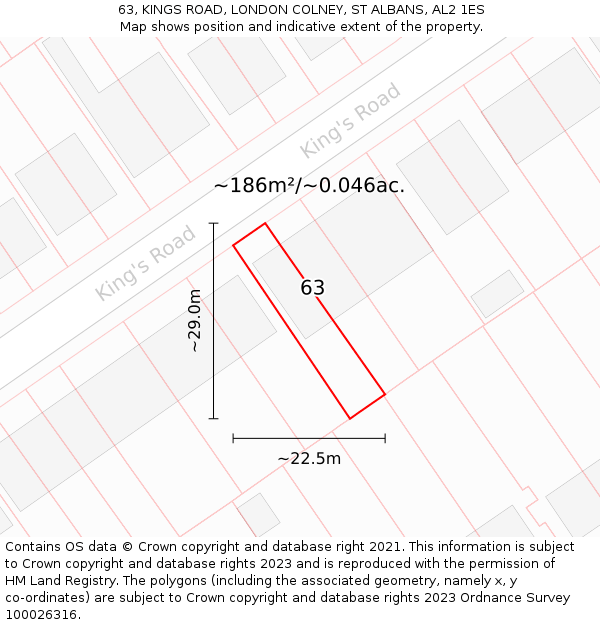 63, KINGS ROAD, LONDON COLNEY, ST ALBANS, AL2 1ES: Plot and title map