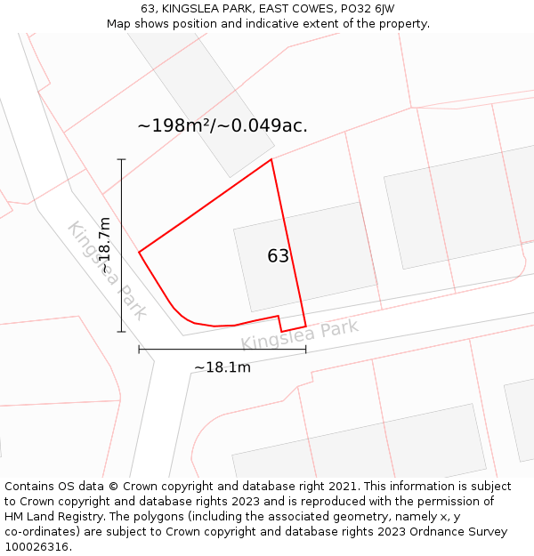 63, KINGSLEA PARK, EAST COWES, PO32 6JW: Plot and title map