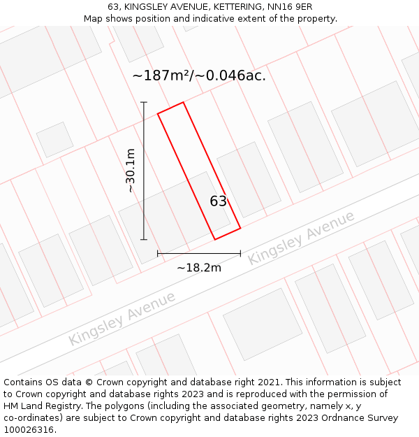 63, KINGSLEY AVENUE, KETTERING, NN16 9ER: Plot and title map