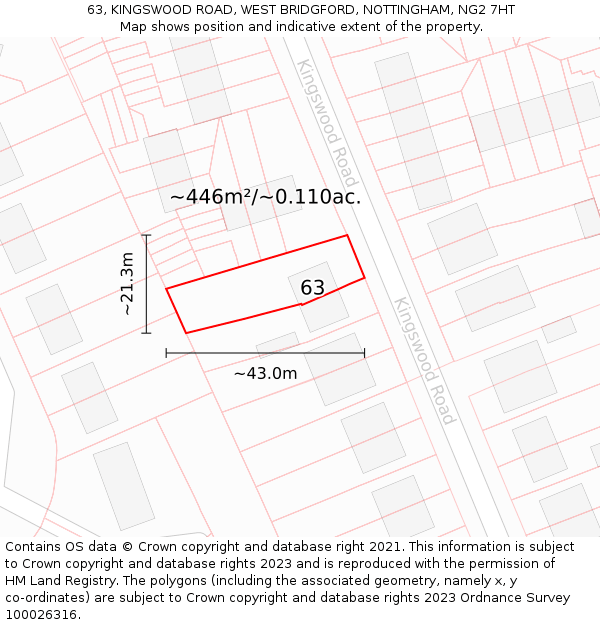 63, KINGSWOOD ROAD, WEST BRIDGFORD, NOTTINGHAM, NG2 7HT: Plot and title map