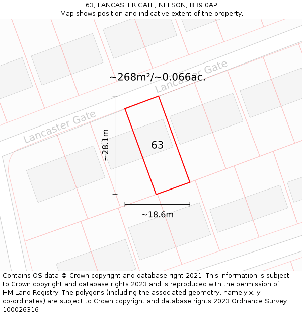 63, LANCASTER GATE, NELSON, BB9 0AP: Plot and title map