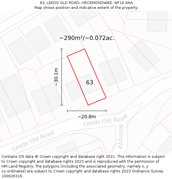 63, LEEDS OLD ROAD, HECKMONDWIKE, WF16 9AA: Plot and title map