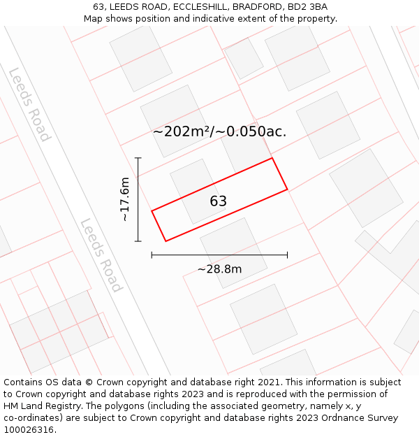 63, LEEDS ROAD, ECCLESHILL, BRADFORD, BD2 3BA: Plot and title map