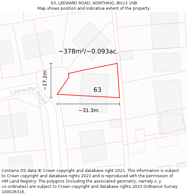 63, LEEWARD ROAD, WORTHING, BN13 1NB: Plot and title map